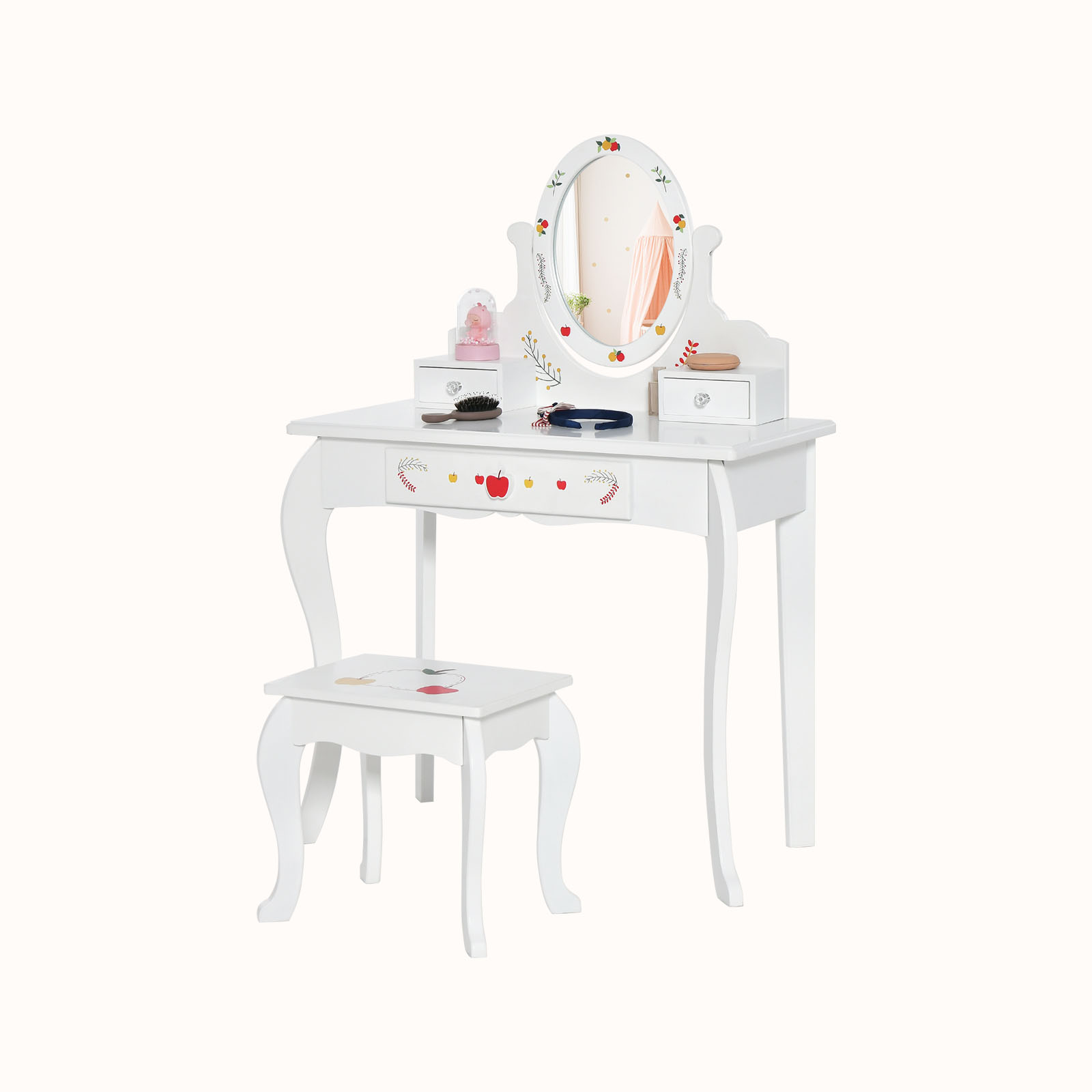 Ellegnt Kids Dressing Table/Vanity Set with 360° Rotatable Mirror & Whiteboard for Kids Aged 3 +