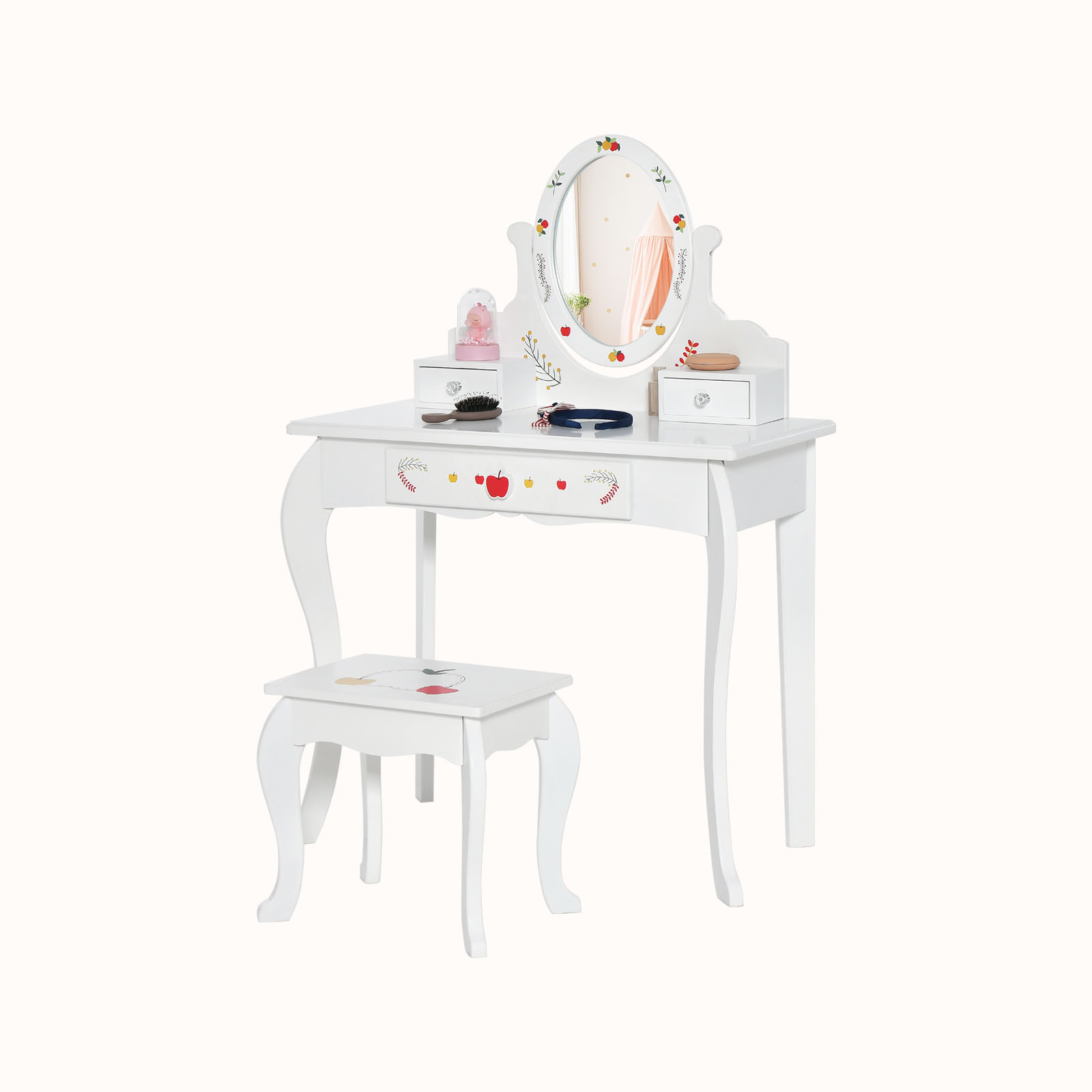 Ellegnt Kids Dressing Table/Vanity Set with 360° Rotatable Mirror & Whiteboard for Kids Aged 3 +