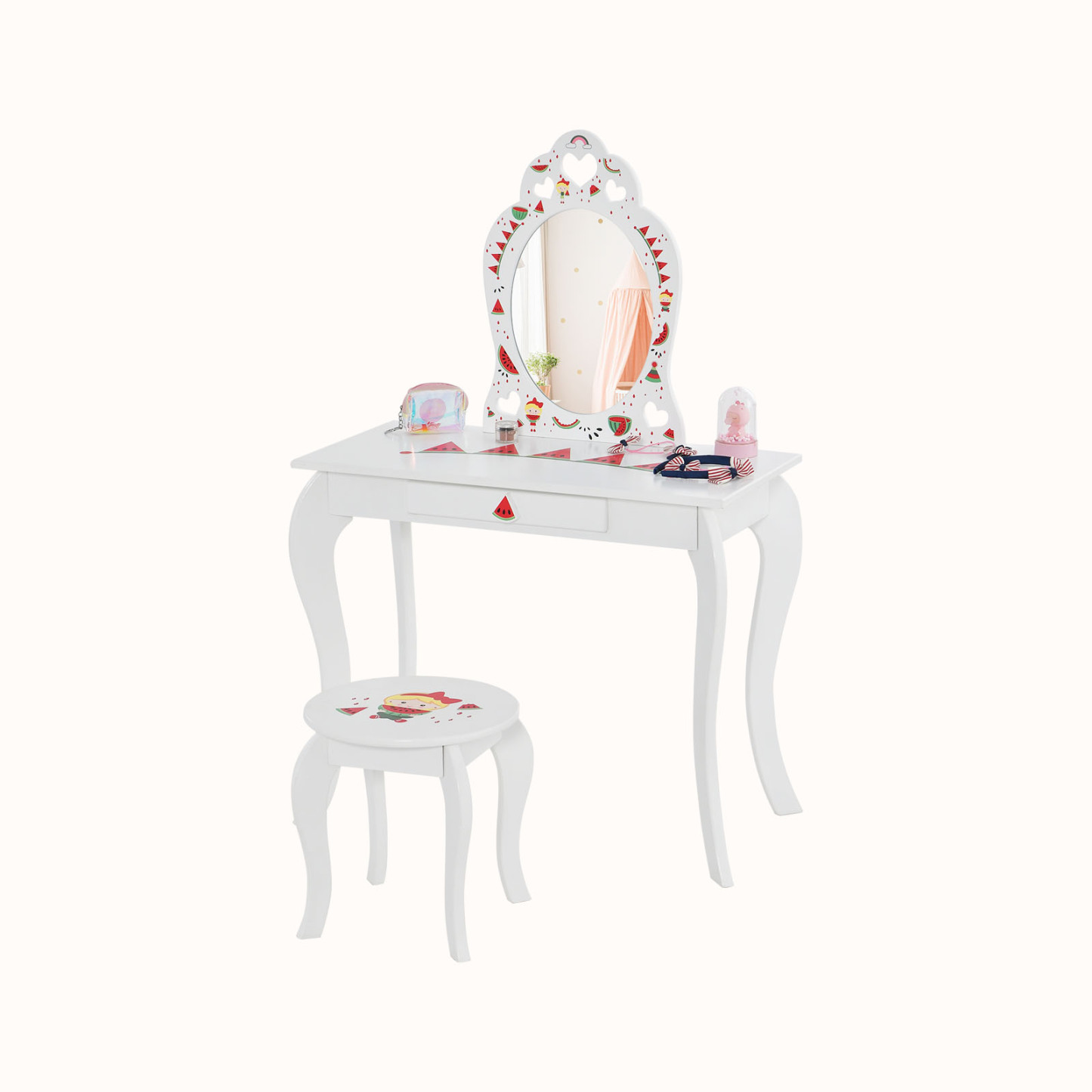 Ellegnt 2 in 1 Children Dressing Table with Removable Mirror & Storage Drawer for Aged 3+ Years Old