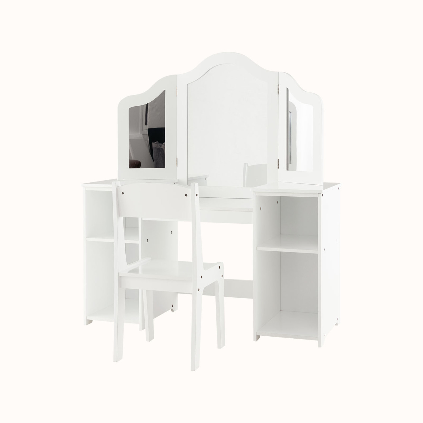 Ellegnt 2 In 1 Kids Dressing Table/ Makeup Vanity and Chair Set with Removable Tri-fold Mirror for Girls Aged 3+