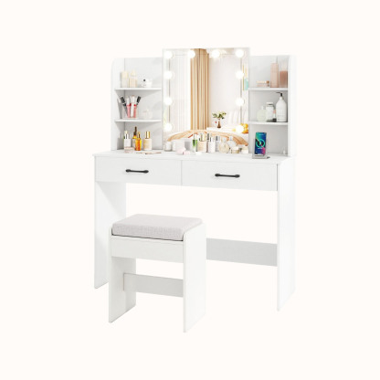 Ellegnt Dressing Table/ Makeup Vanity Desk with Lighted Mirror and Open Shelves