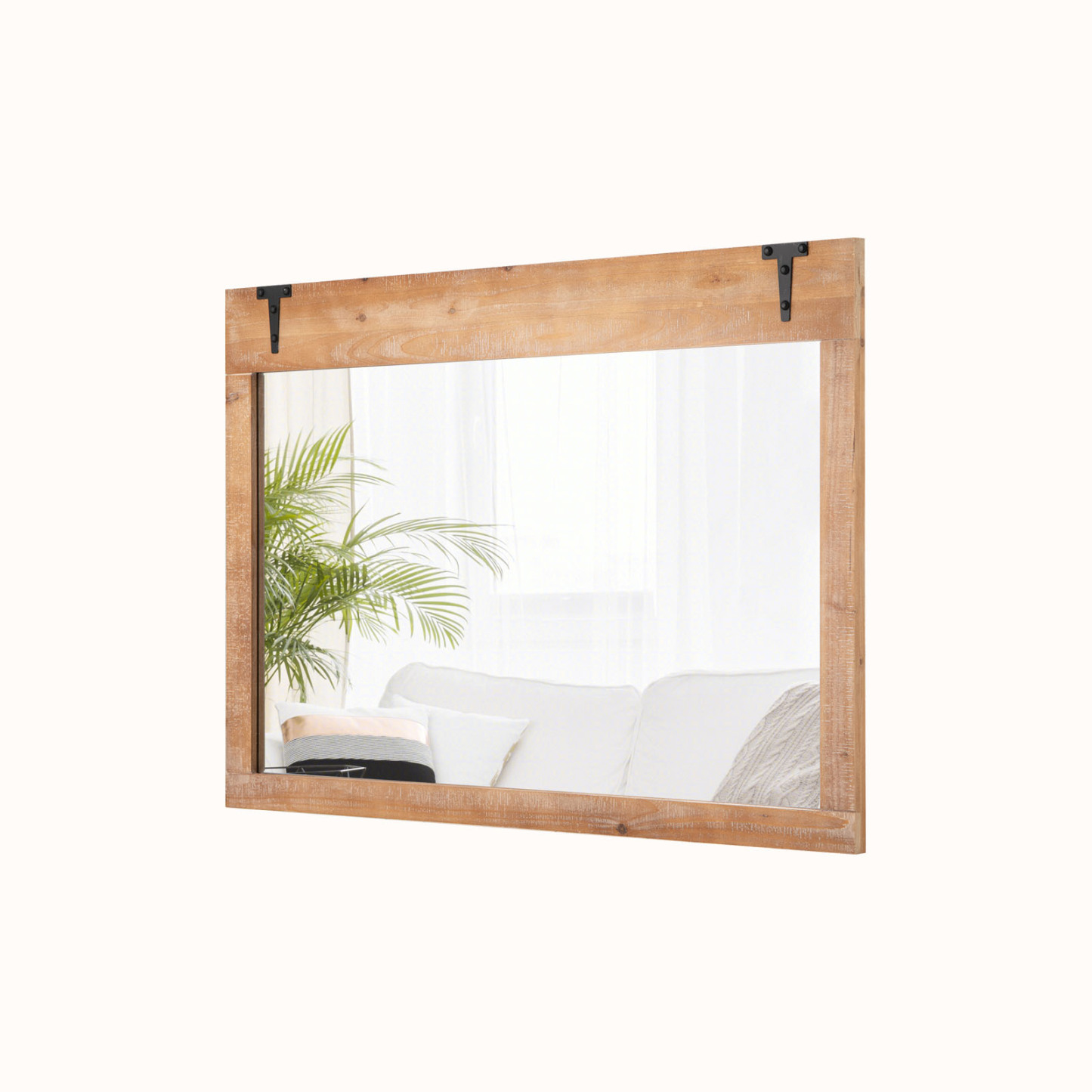 Ellegnt Farmhouse Wall Mirror with Wooden Frame for Vertical or Horizontal Mounting