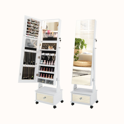 Ellegnt 159 CM Lockable Jewelry Organizer with 3-Color LED Lights, Shelves & Drawers