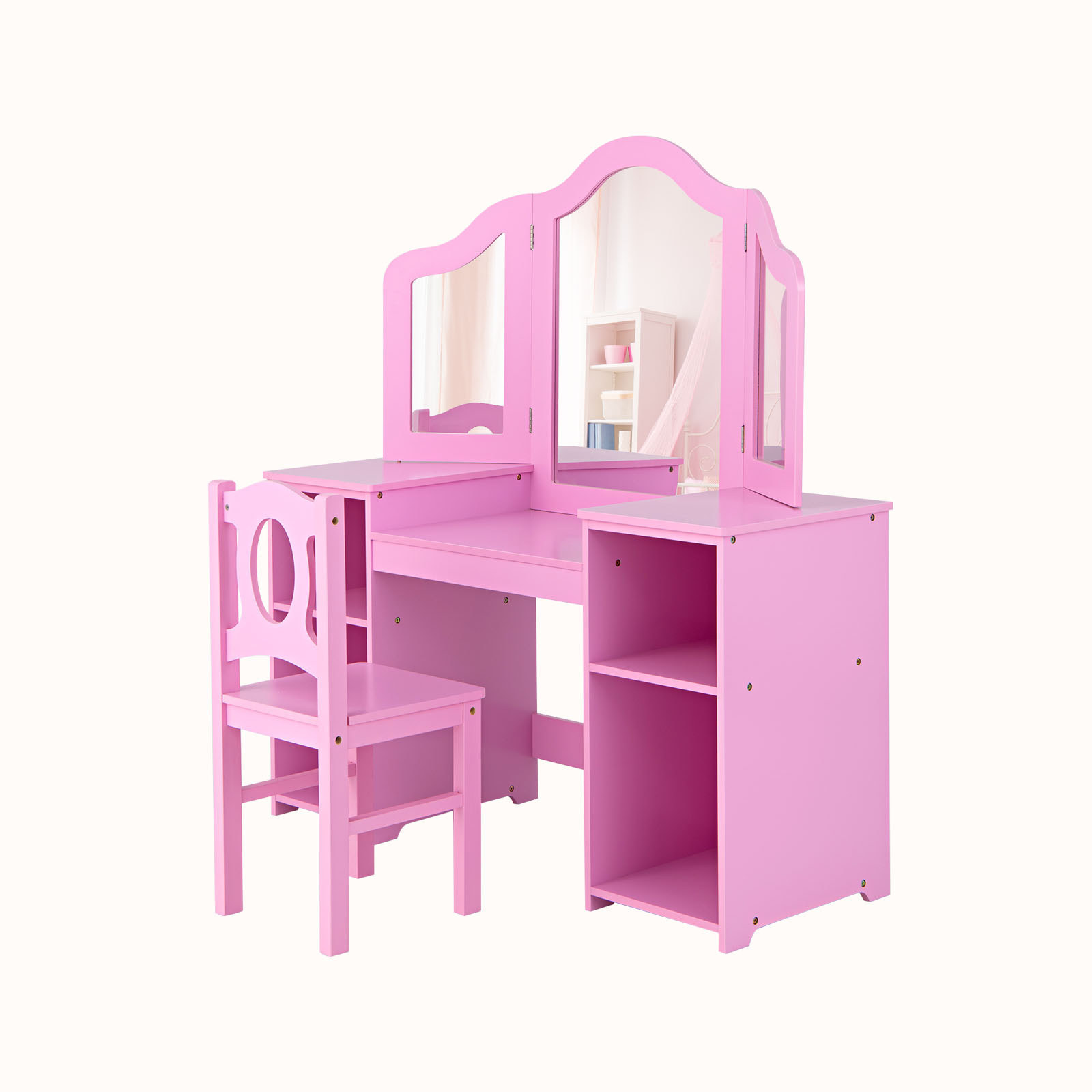 Ellegnt 2-in-1 Kids Dressing Table/ Makeup Vanity and Chair Set with Removable Mirror