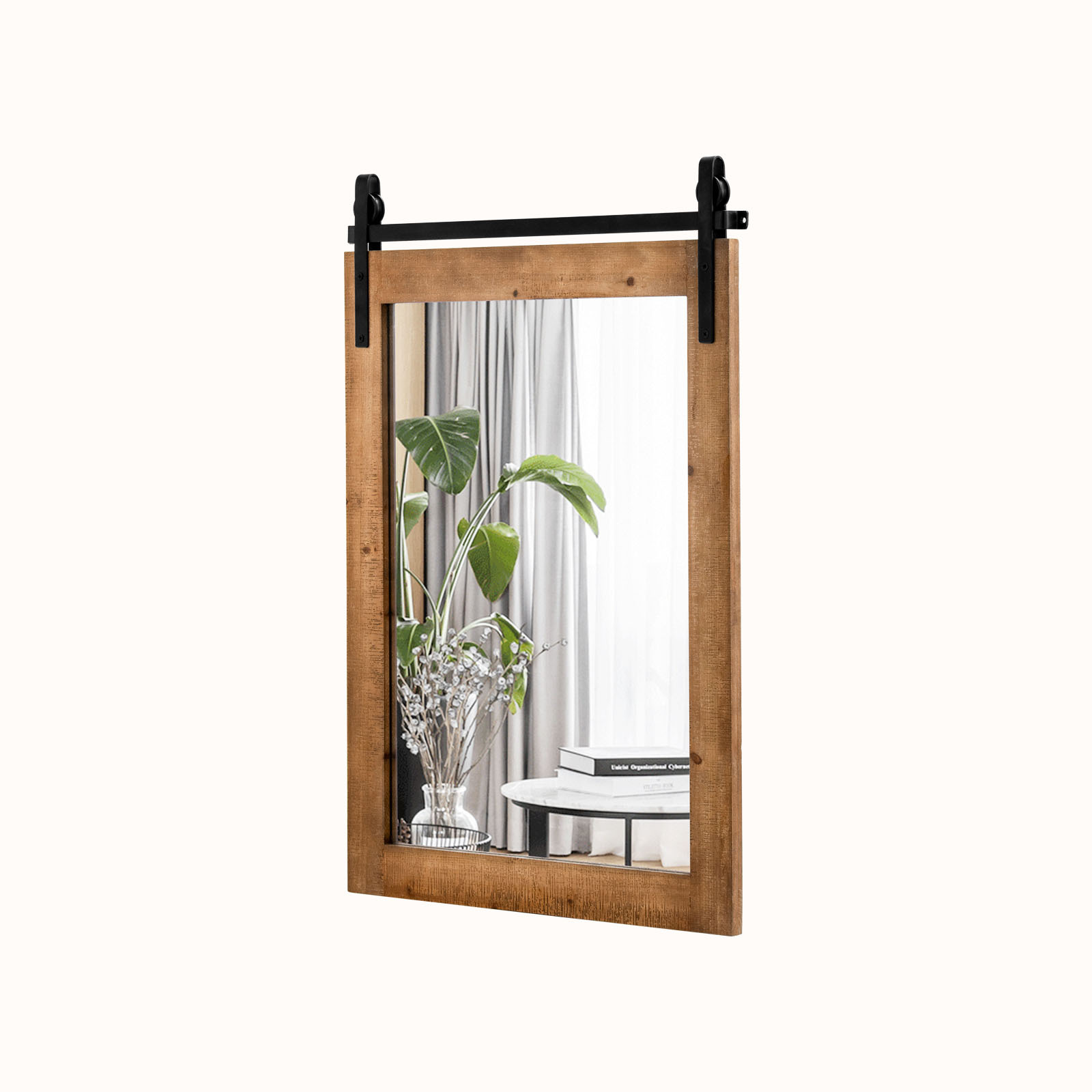 Ellegnt Wall Mirror with Solid Wooden Frame and Metal Brackets