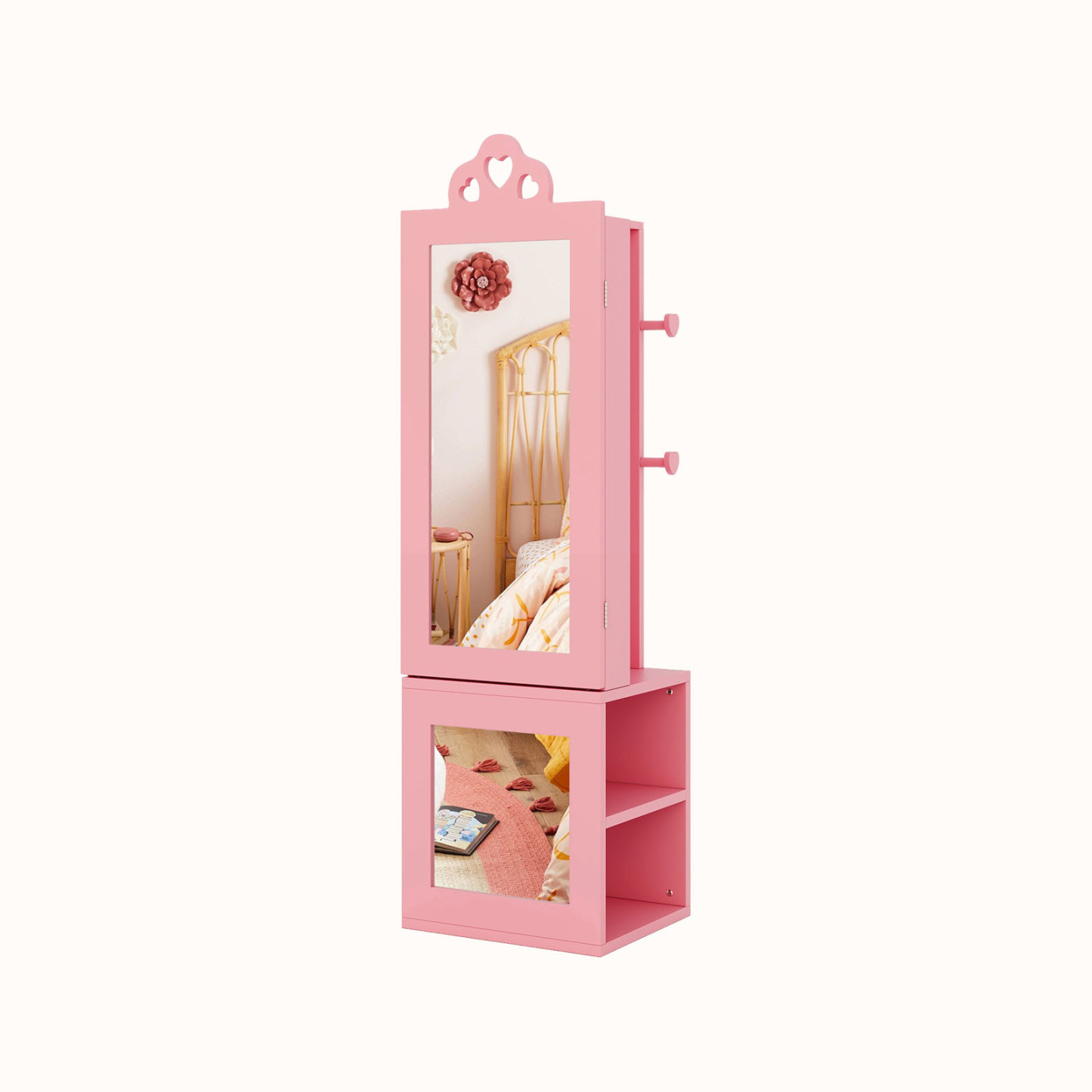 Ellegnt 3-in-1 Freestanding Kids Jewelry Cabinet Armoire with Full Length Mirror