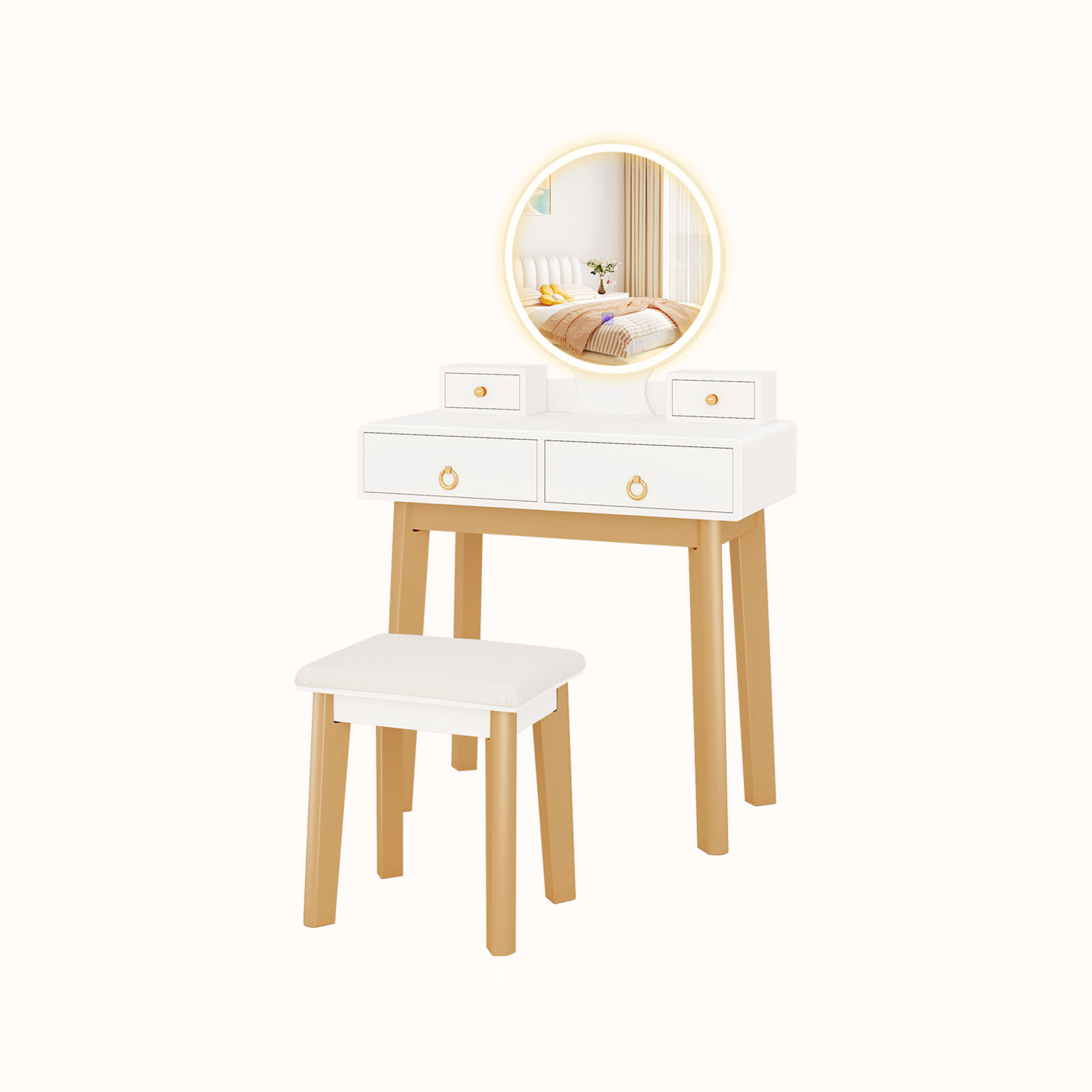 Ellegnt 2-in-1 Dressing Table Stool Set with Makeup Mirror for Bedroom