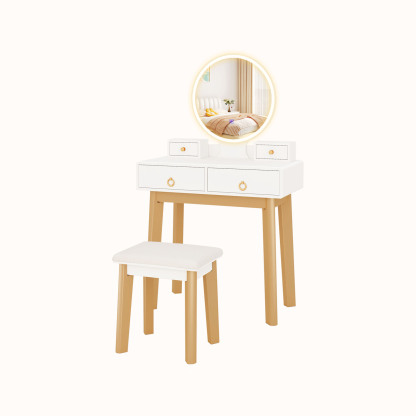 Ellegnt 2-in-1 Dressing Table Stool Set with Makeup Mirror for Bedroom
