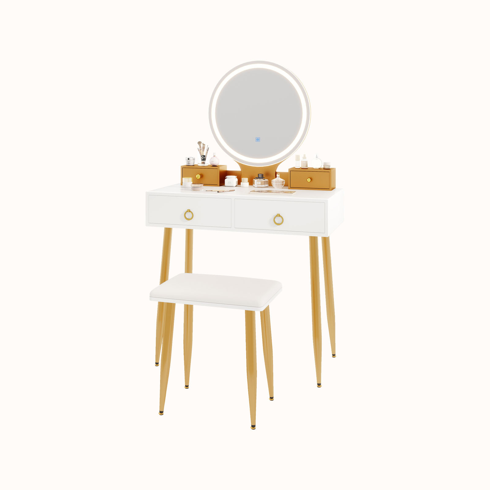 Ellegnt Modern Makeup Vanity Desk Dressing Table with 3-Color Lighted Mirror