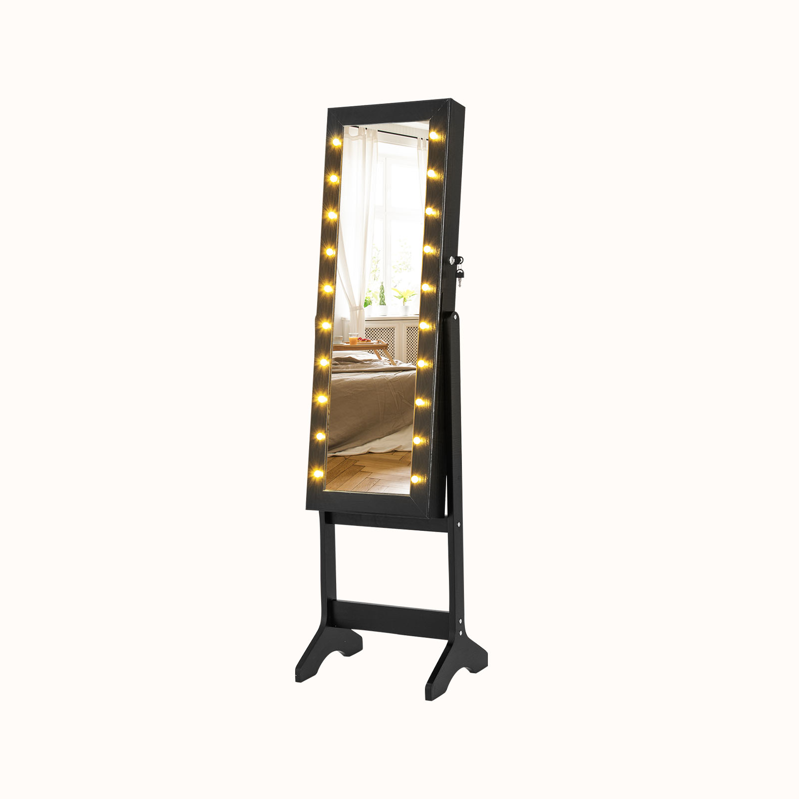 Ellegnt Standing Jewelry Armoire Organizer with Full-Length Mirror