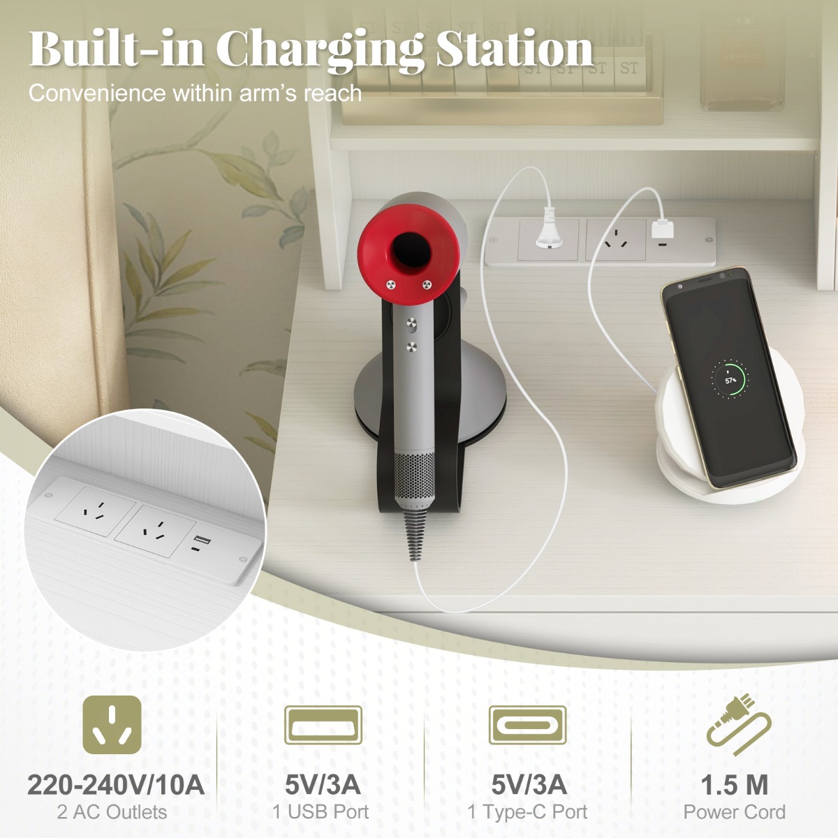 Ellegnt Makeup Vanity Desk with Mirror and Lights Dressing Table