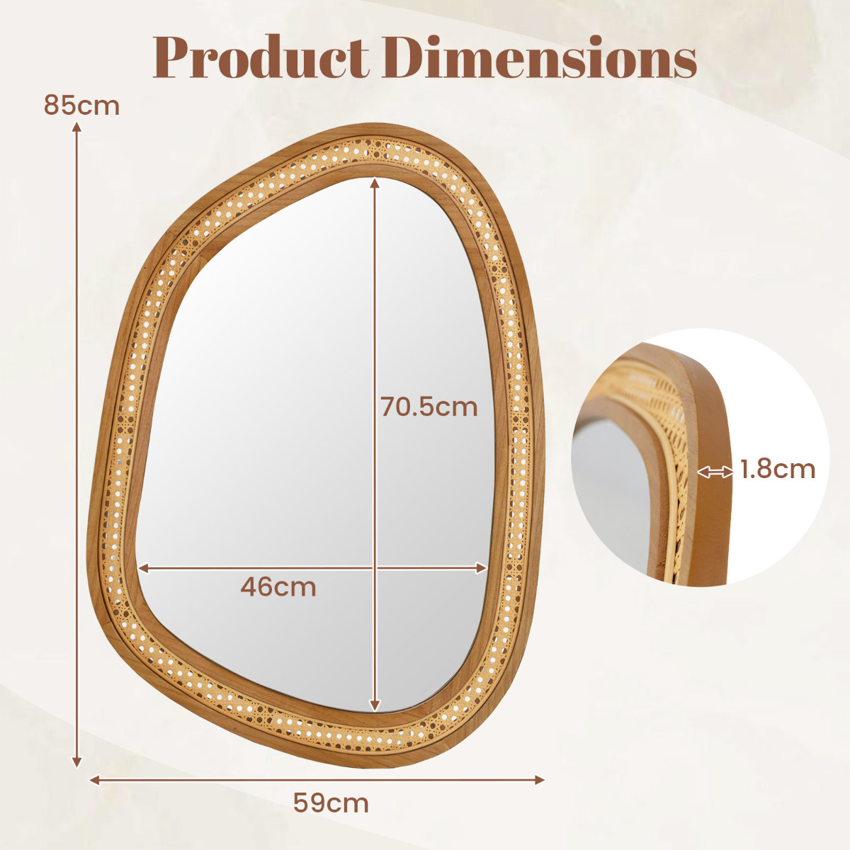 Ellegnt Irregular PVC Rattan Wall Decorative Mirror with Wooden Frame