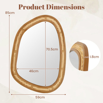 Ellegnt Irregular PVC Rattan Wall Decorative Mirror with Wooden Frame