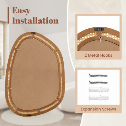 Ellegnt Irregular PVC Rattan Wall Decorative Mirror with Wooden Frame
