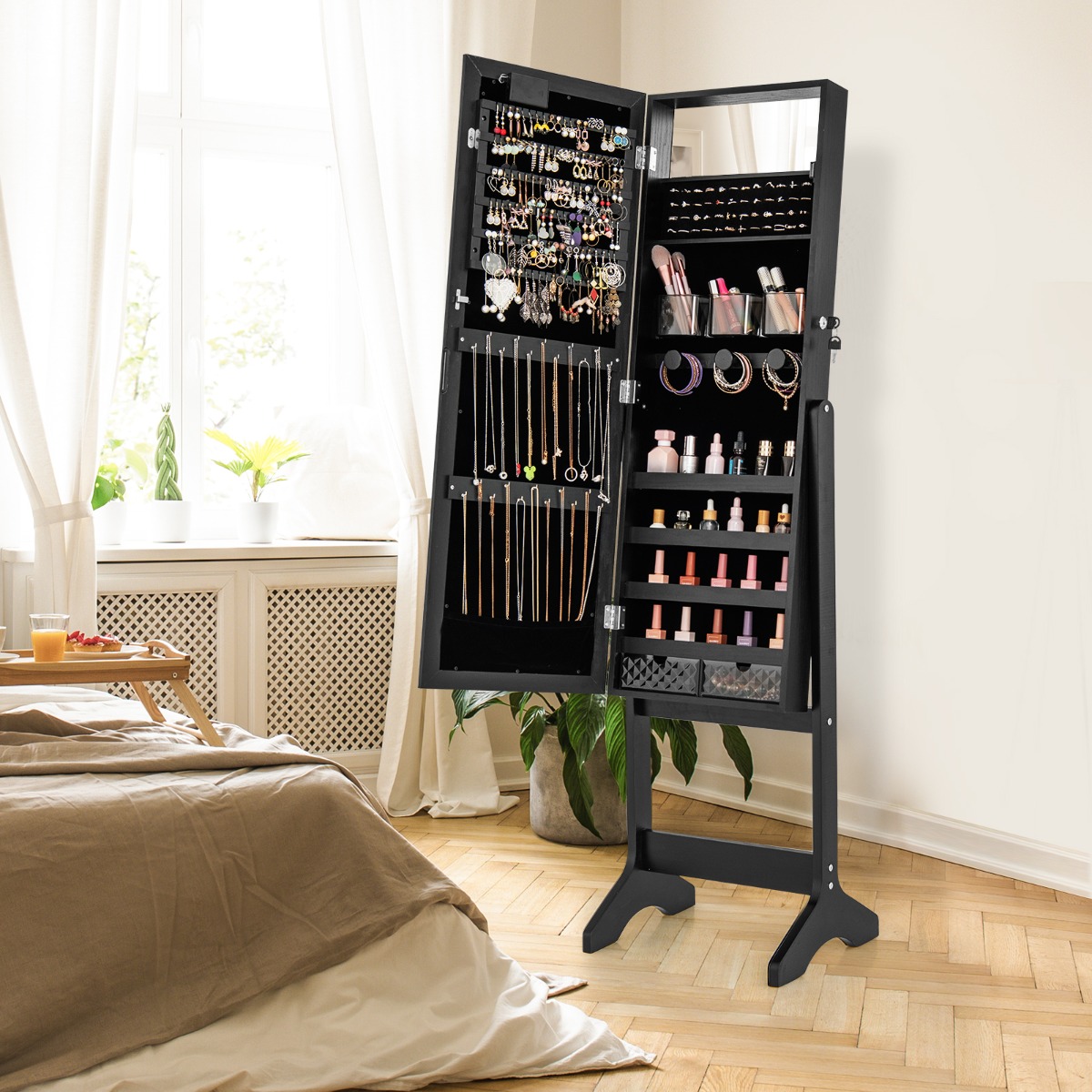 Ellegnt Standing Jewelry Armoire Organizer with Full-Length Mirror