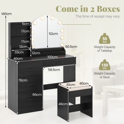 Ellegnt Makeup Vanity Desk with Mirror and Lights Dressing Table