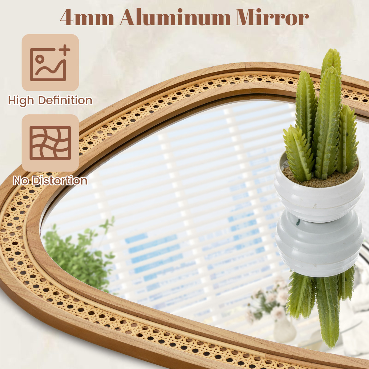 Ellegnt Irregular PVC Rattan Wall Decorative Mirror with Wooden Frame