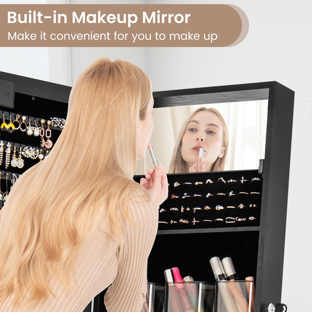 Ellegnt Standing Jewelry Armoire Organizer with Full-Length Mirror