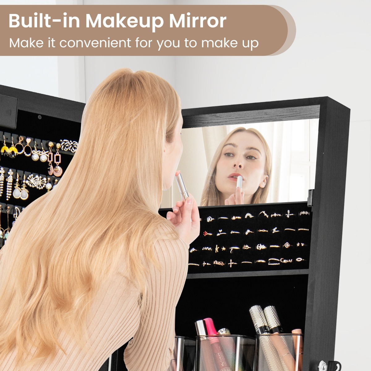 Ellegnt Standing Jewelry Armoire Organizer with Full-Length Mirror