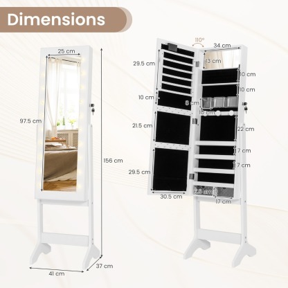 Ellegnt Standing Jewelry Armoire Organizer with Full-Length Mirror