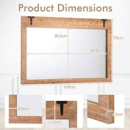 Ellegnt Farmhouse Wall Mirror with Wooden Frame for Vertical or Horizontal Mounting