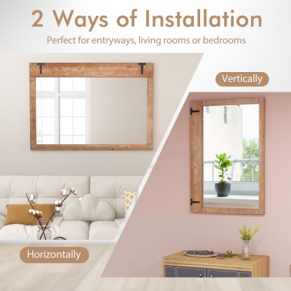 Ellegnt Farmhouse Wall Mirror with Wooden Frame for Vertical or Horizontal Mounting