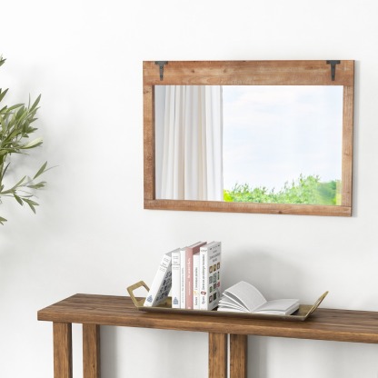 Ellegnt Farmhouse Wall Mirror with Wooden Frame for Vertical or Horizontal Mounting