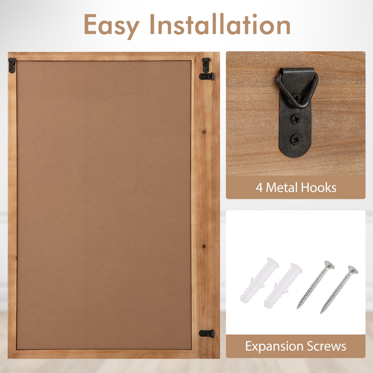 Ellegnt Farmhouse Wall Mirror with Wooden Frame for Vertical or Horizontal Mounting