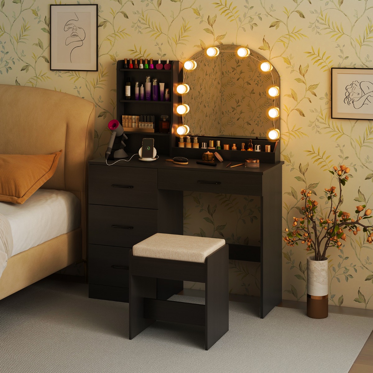 Ellegnt Makeup Vanity Desk with Mirror and Lights Dressing Table