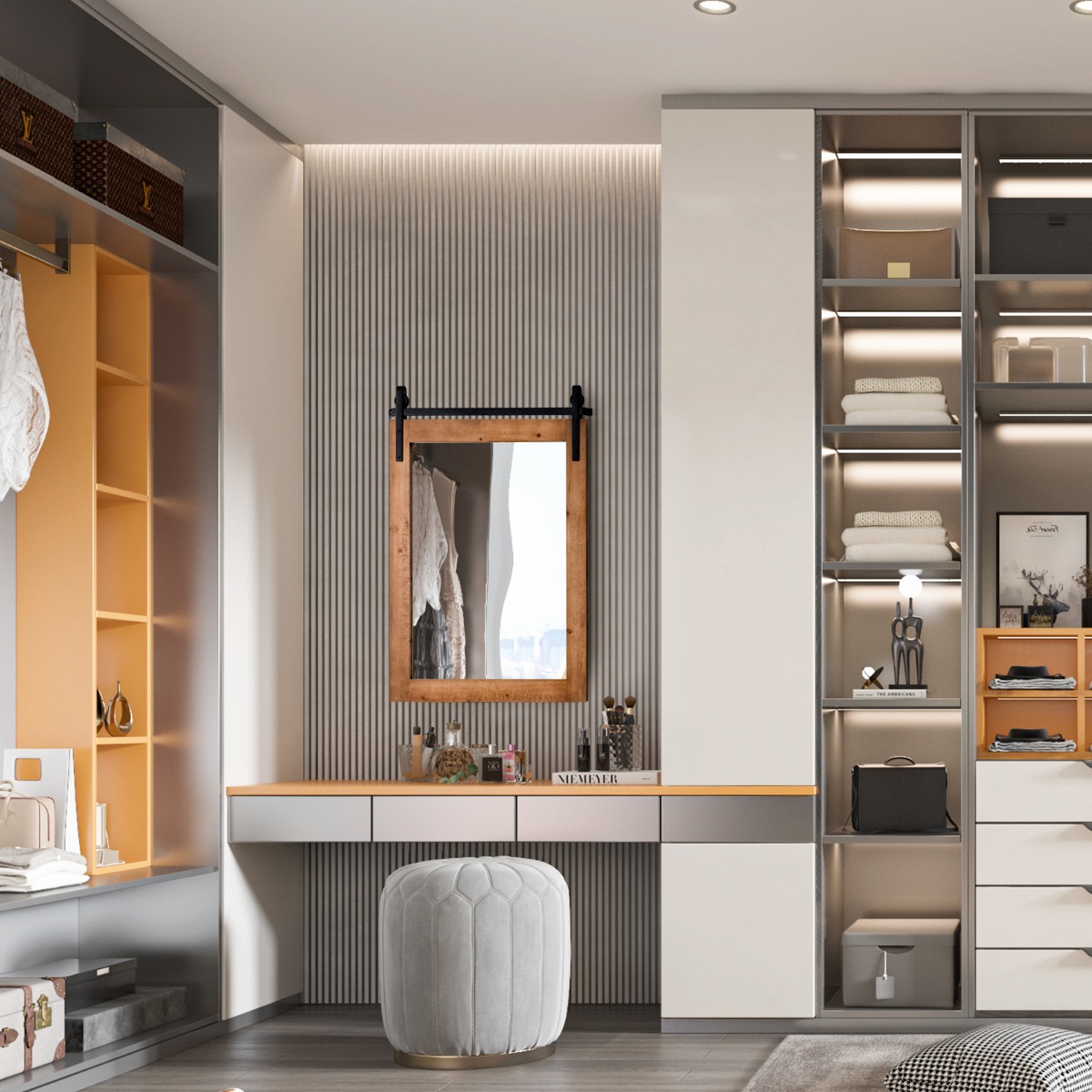 Ellegnt Wall Mirror with Solid Wooden Frame and Metal Brackets