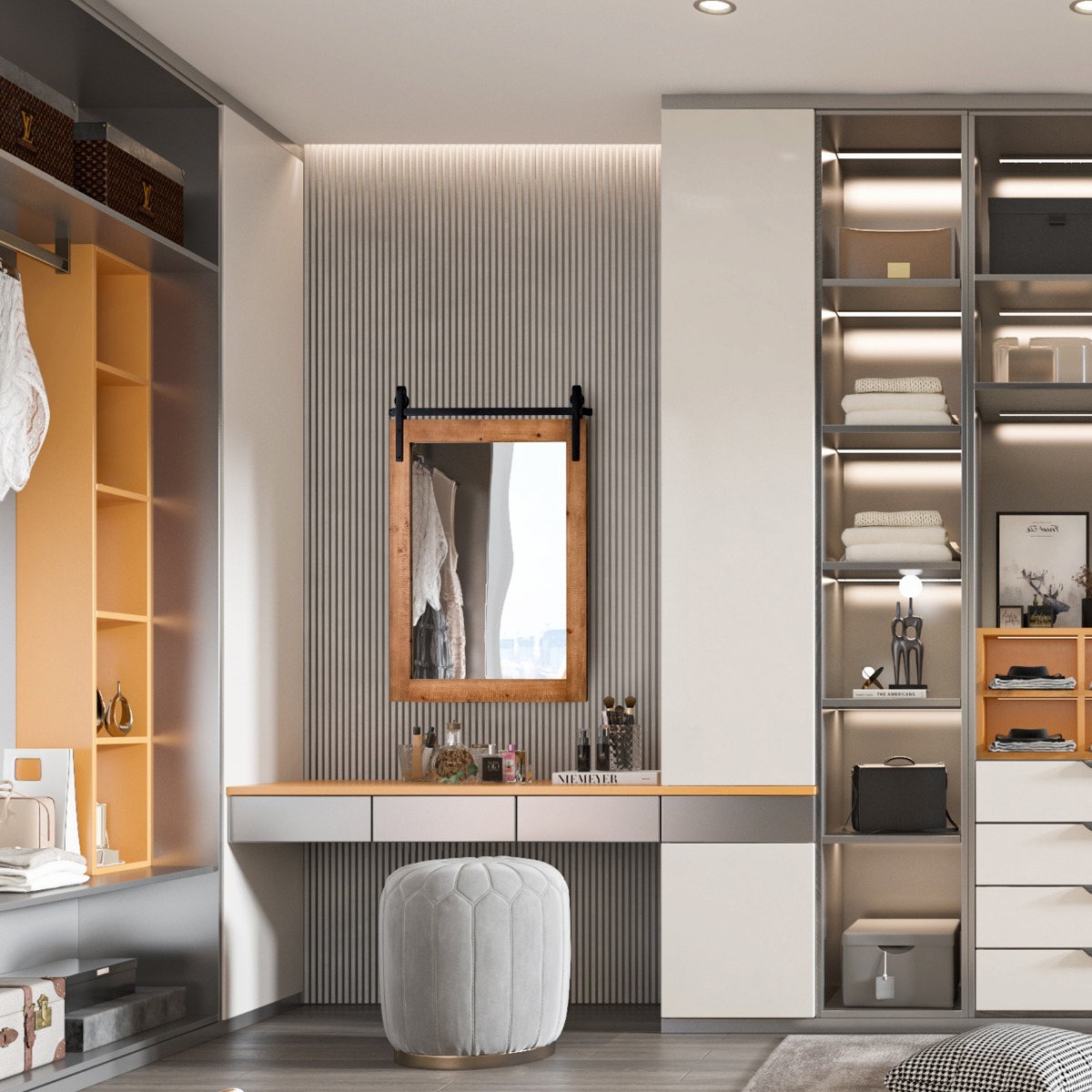 Ellegnt Wall Mirror with Solid Wooden Frame and Metal Brackets