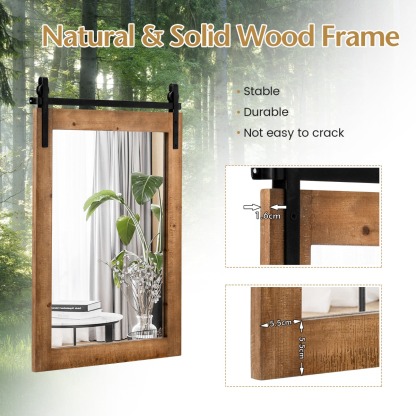 Ellegnt Wall Mirror with Solid Wooden Frame and Metal Brackets