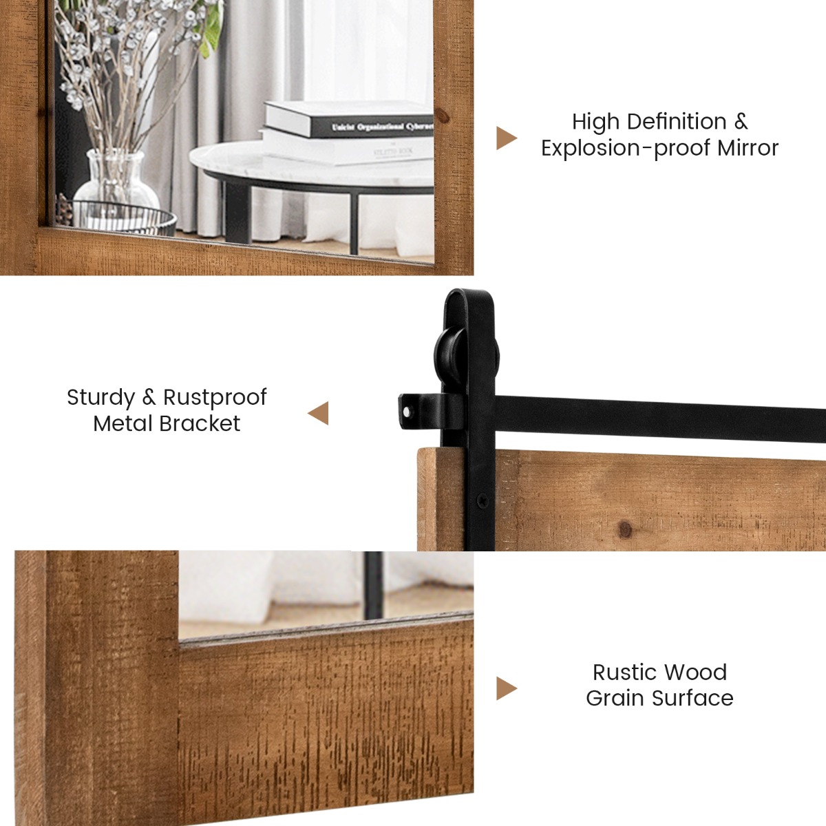 Ellegnt Wall Mirror with Solid Wooden Frame and Metal Brackets