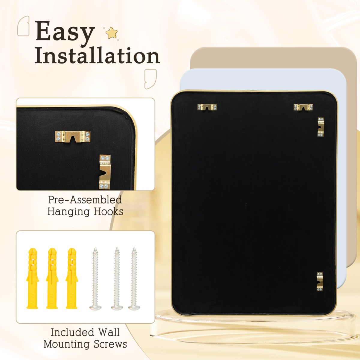 Ellegnt Rectangular Mirror with Aluminum Alloy Frame for Bathroom