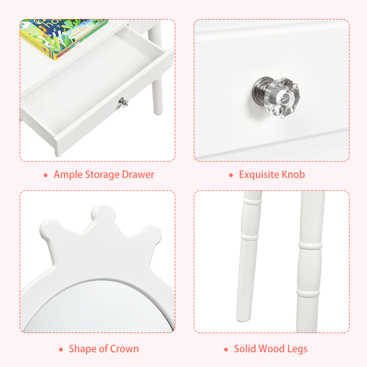 Ellegnt Vanity Makeup Table Set with Real Mirror