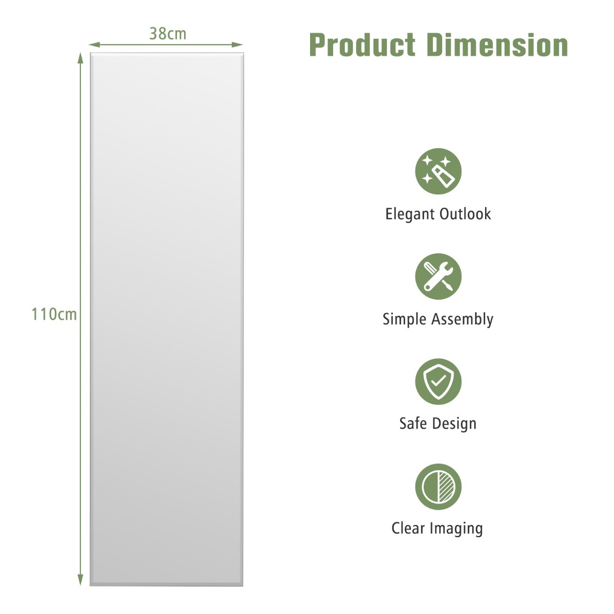 Ellegnt Full Length Rectangle Frameless Mirror with Beveled Edge for Living Room