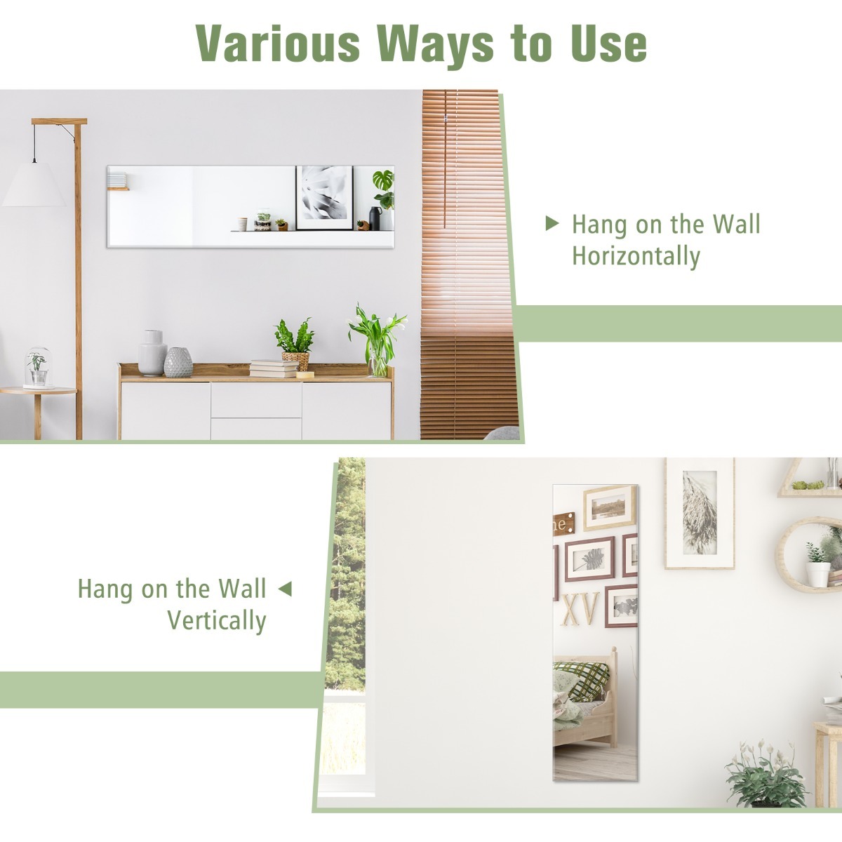 Ellegnt Full Length Rectangle Frameless Mirror with Beveled Edge for Living Room