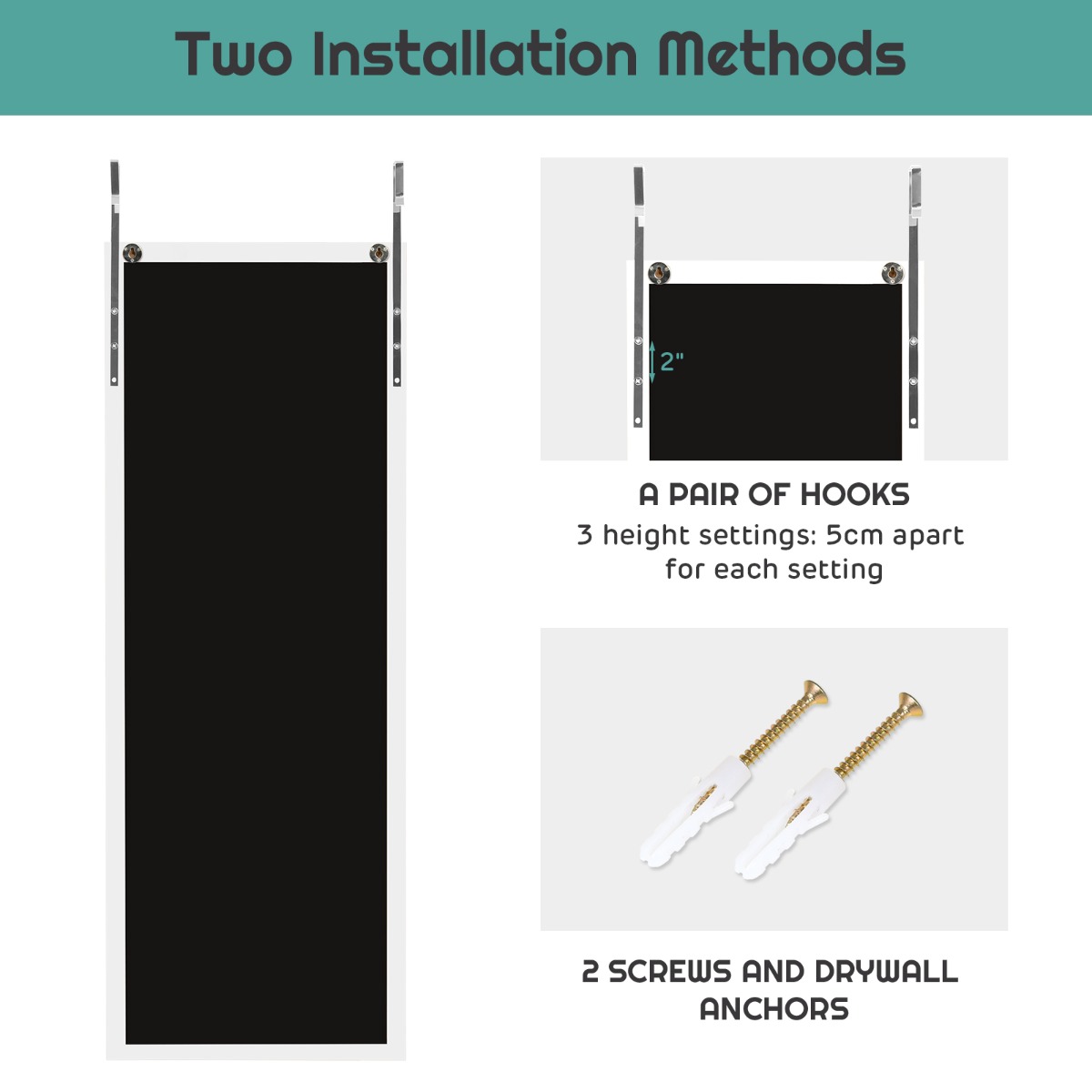 Ellegnt Wall Mounted Dressing Mirror with Hanging Hooks