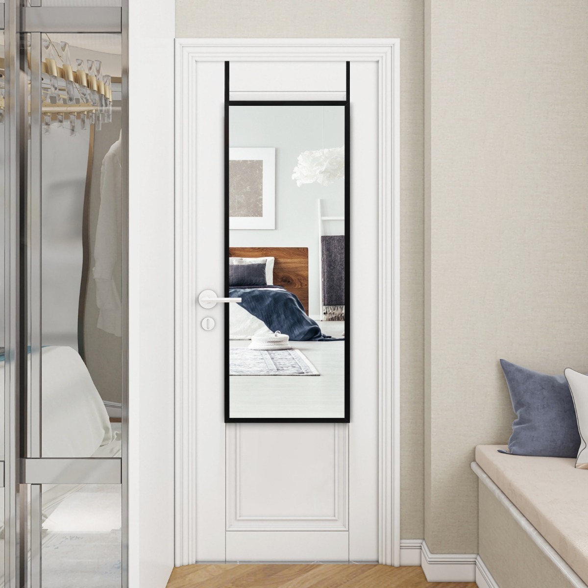 Ellegnt Full length Mirror with Height Adjusting Hanging Hooks