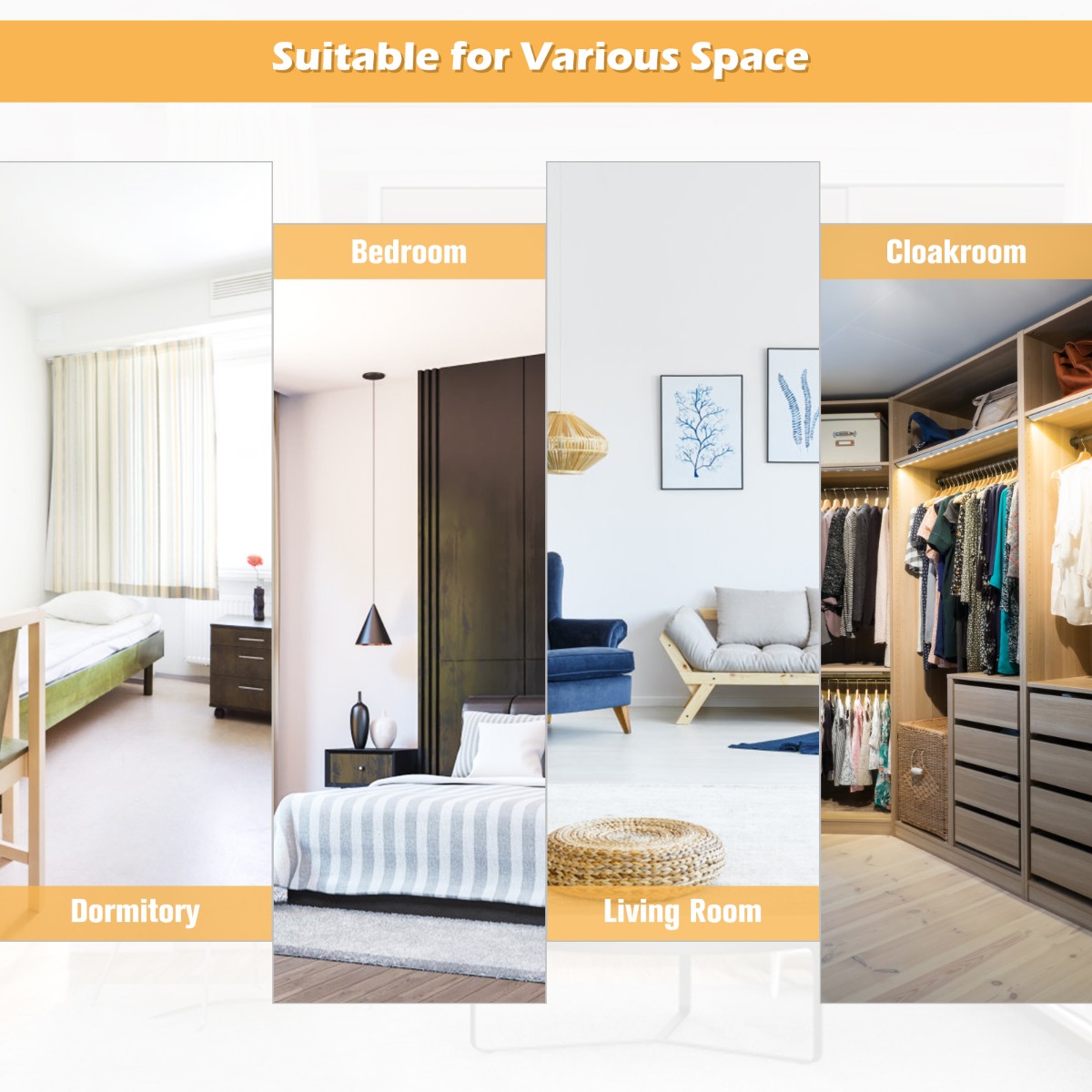 Ellegnt Full length Mirror with Height Adjusting Hanging Hooks