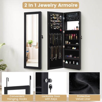 Ellegnt Jewelry Cabinet Lockable with Full-Length Mirror and 15 LED Lights