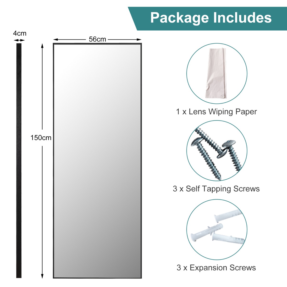 Ellegnt Full Body Mirror with Rectangular Aluminum Frame