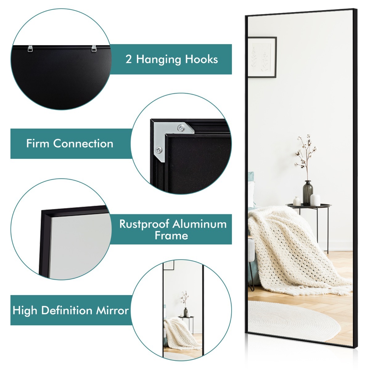 Ellegnt Full Body Mirror with Rectangular Aluminum Frame