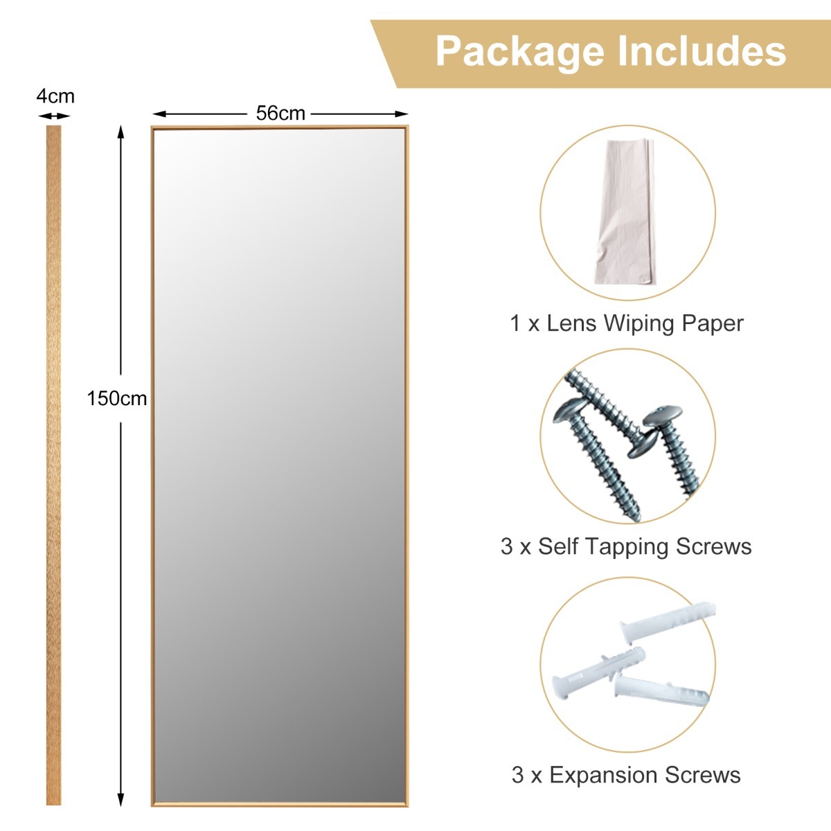 Ellegnt Full Body Mirror with Rectangular Aluminum Frame