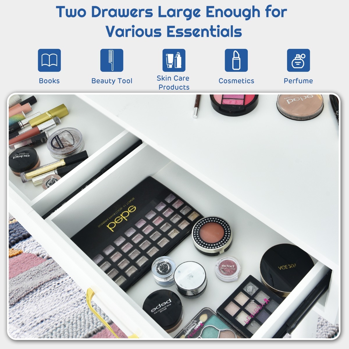 Ellegnt Vanity Set with Rounded and Lighted Mirror in 3 Light Colors