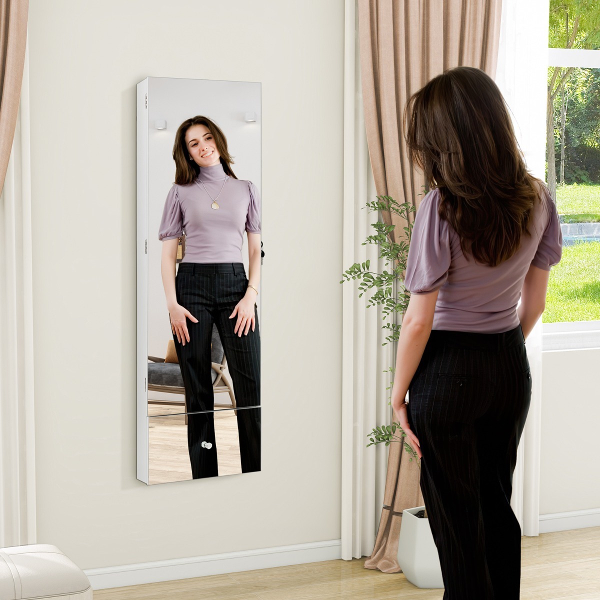 Ellegnt 120 CM LED Jewelry Mirror Cabinet with Full-Length Frameless Mirror