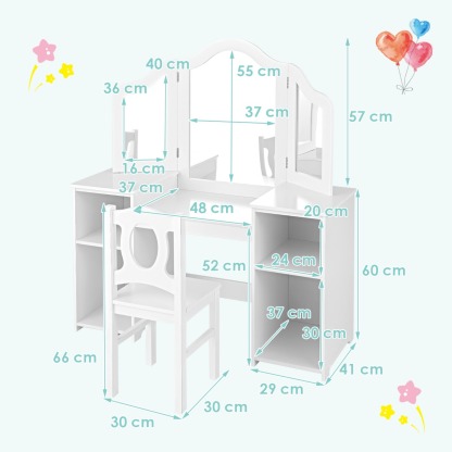 Ellegnt 2-in-1 Kids Vanity Table and Chair Set with Removable Mirror