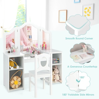 Ellegnt 2-in-1 Kids Vanity Table and Chair Set with Removable Mirror