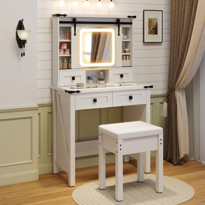 Ellegnt Makeup Vanity Desk with Sliding Mirror and 3-Color LED Lights