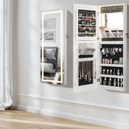Ellegnt 108 cm Jewelry Mirror Cabinet with 3-Color LED Lights and Interior Mirror